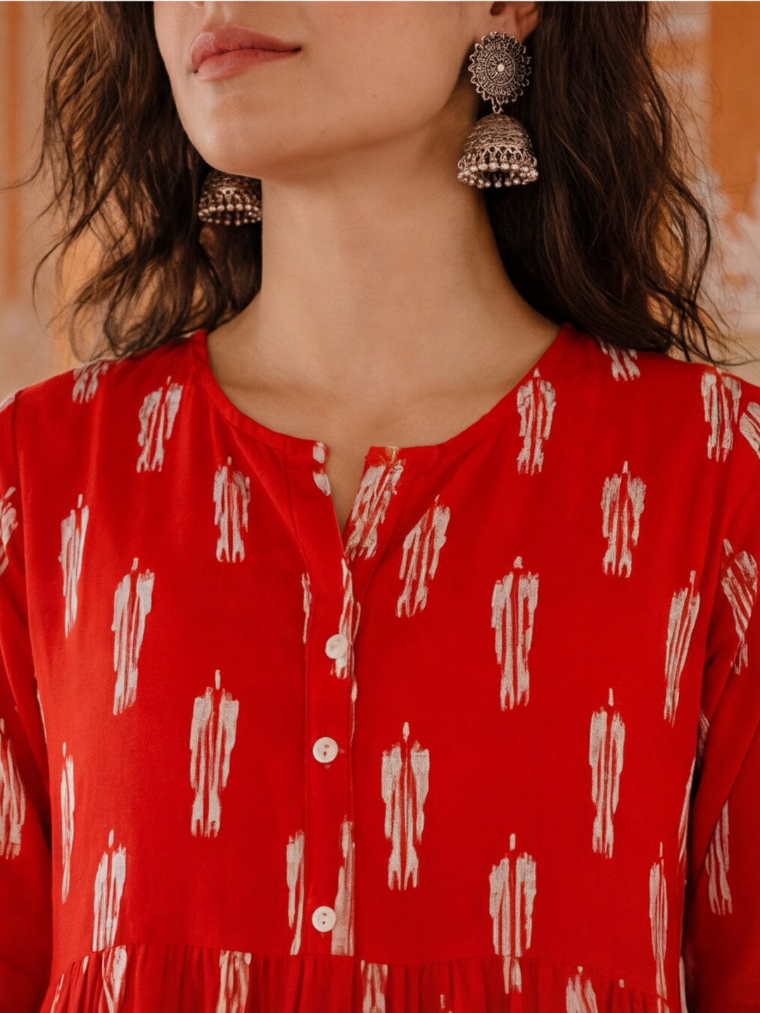 Floral Printed A-Line Tiered Ethnic Dress