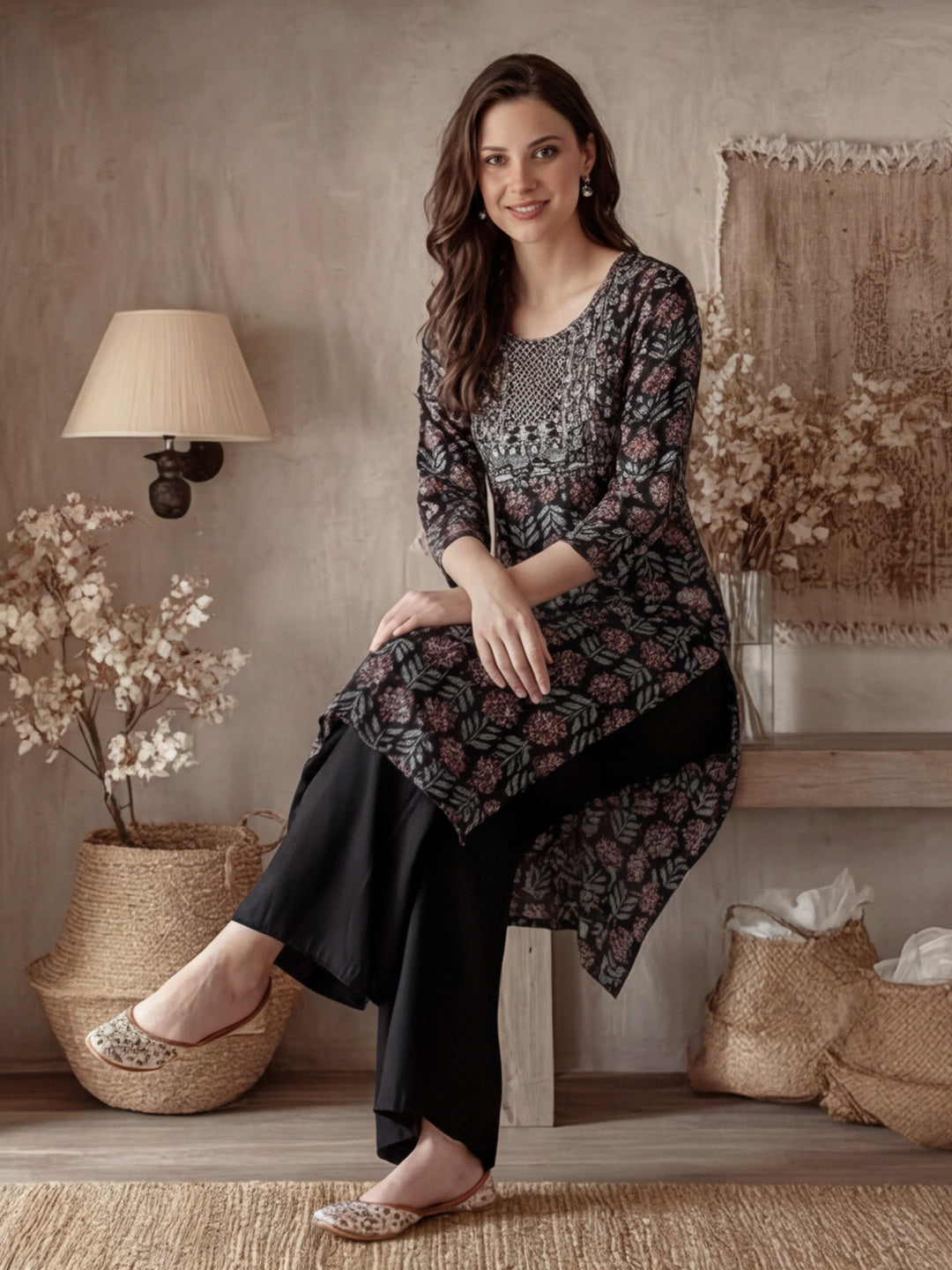 Floral Embroidered Straight Kurta