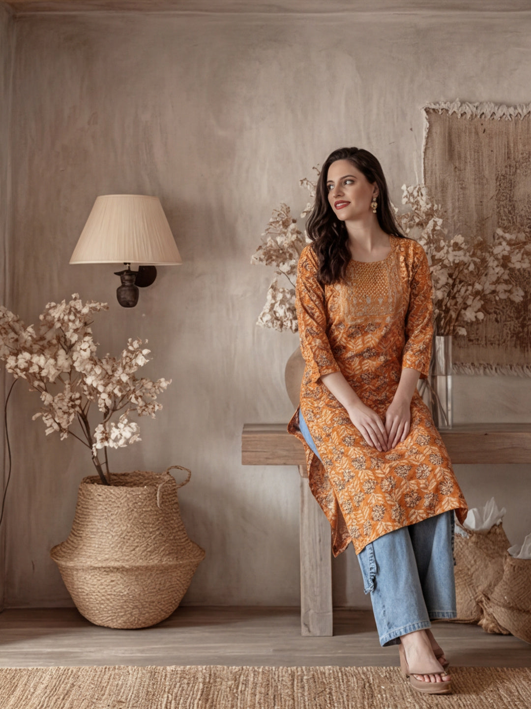 Floral Embroidered Straight Kurta