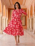 Floral Printed A-Line Tiered Ethnic Dress