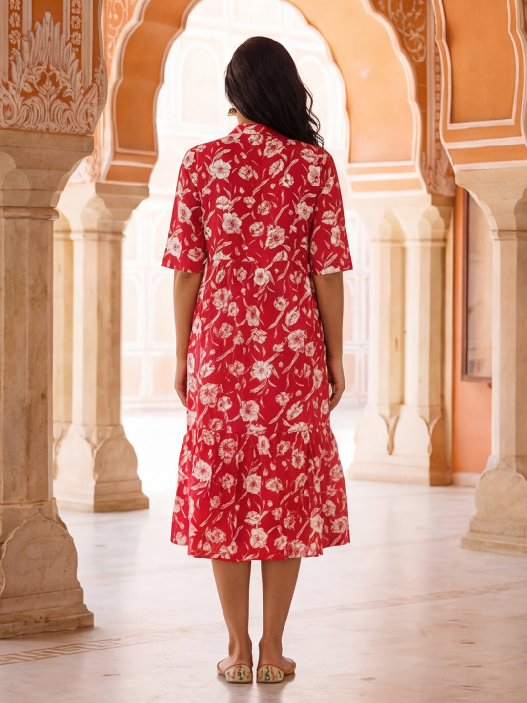 Floral Printed A-Line Tiered Ethnic Dress