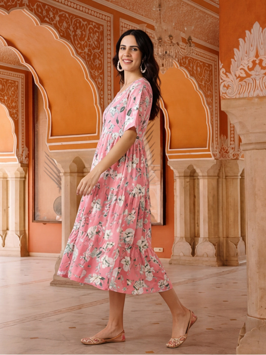 Floral Printed A-Line Ethnic Dress
