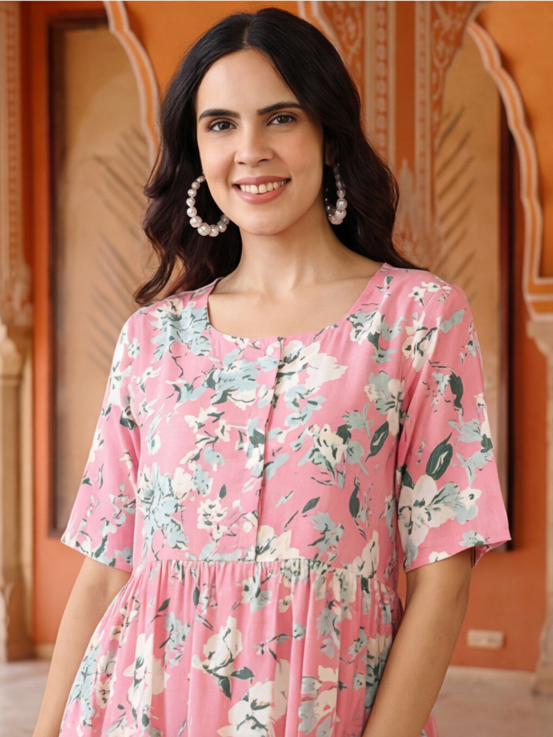 Floral Printed A-Line Ethnic Dress