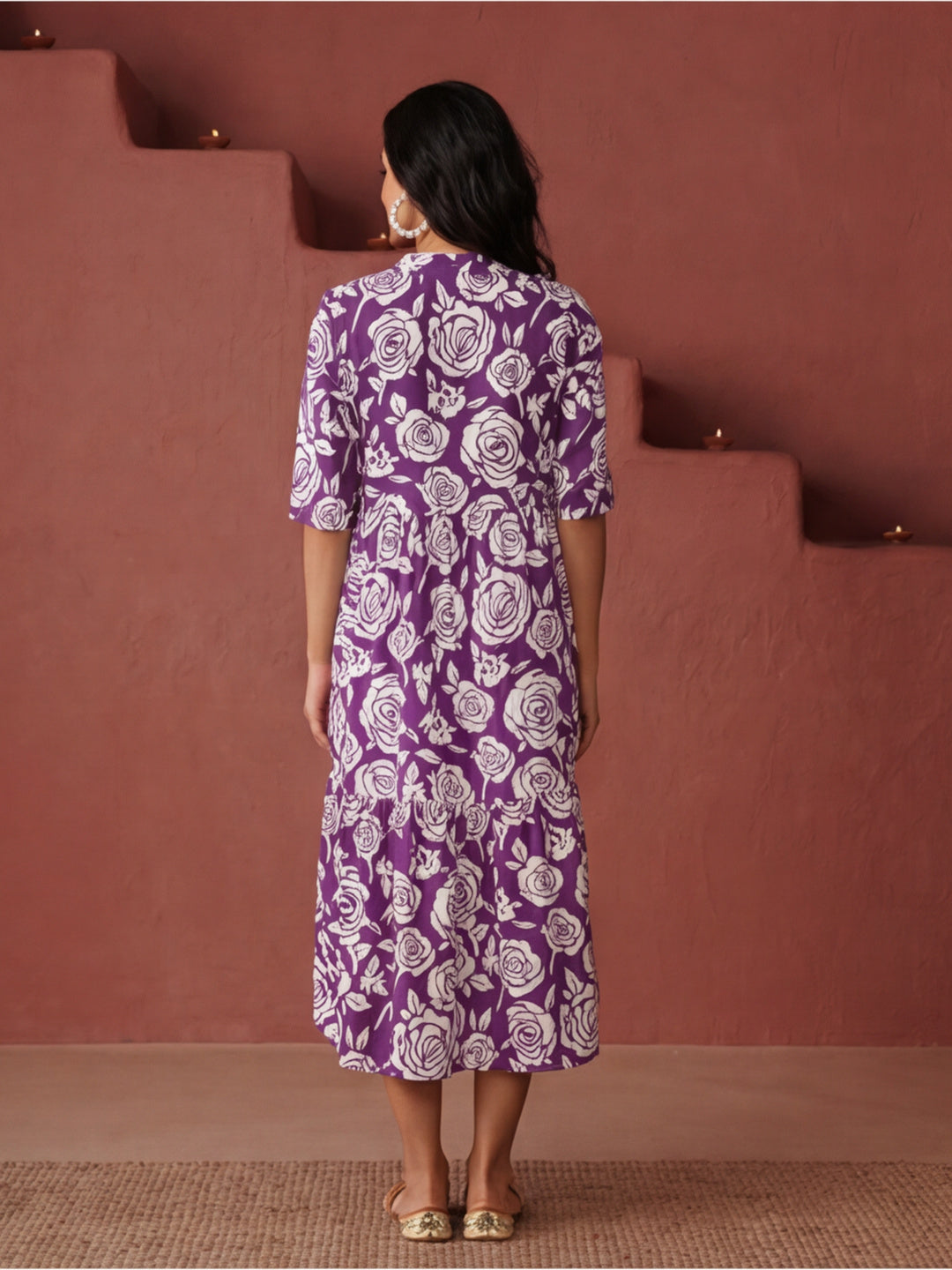 Floral Printed A-Line Tiered Ethnic Dress