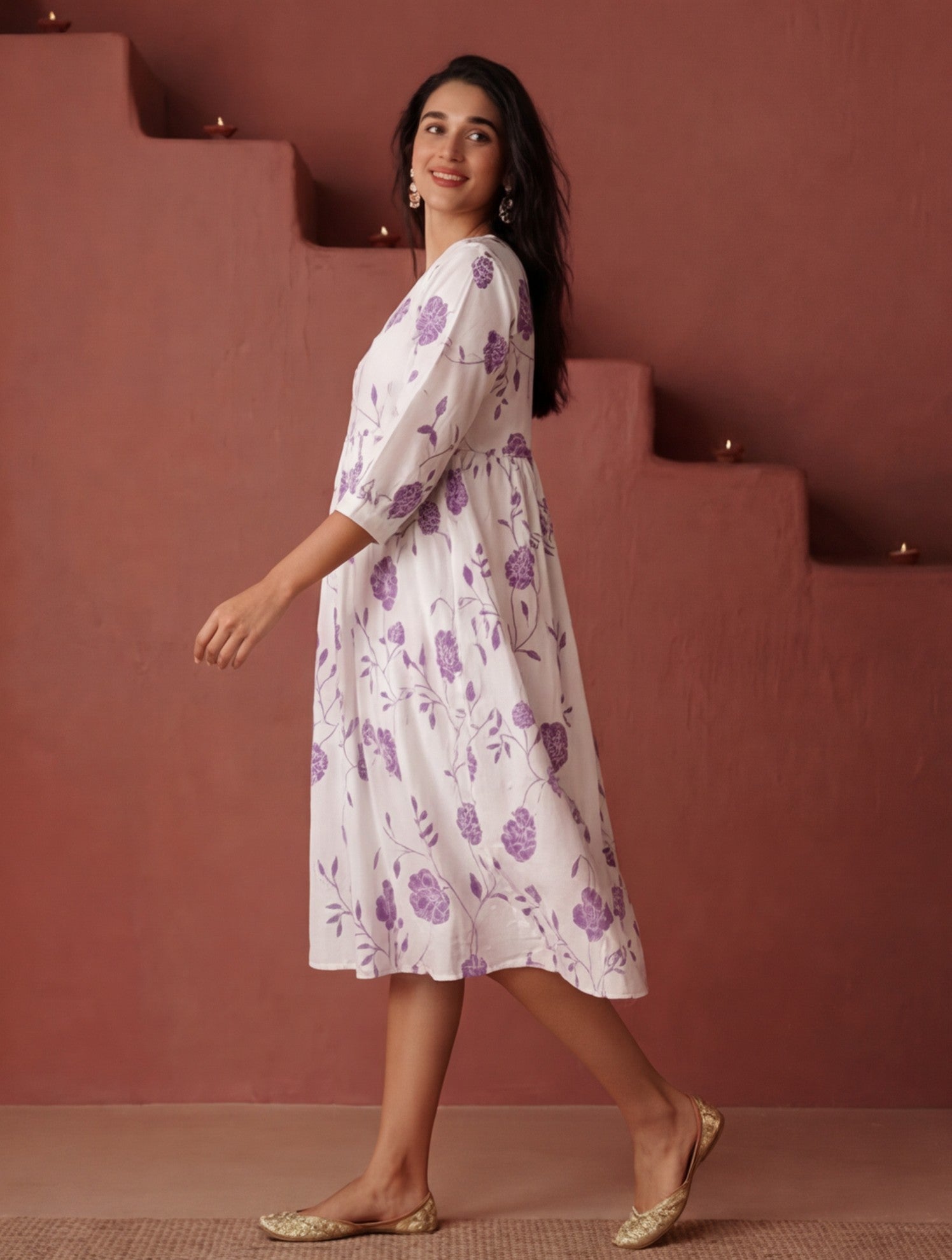 Floral Printed A-Line Pure Cotton Ethnic Dress