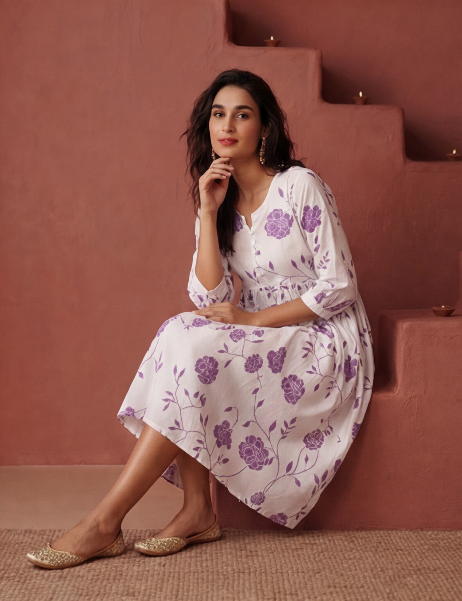 Floral Printed A-Line Pure Cotton Ethnic Dress