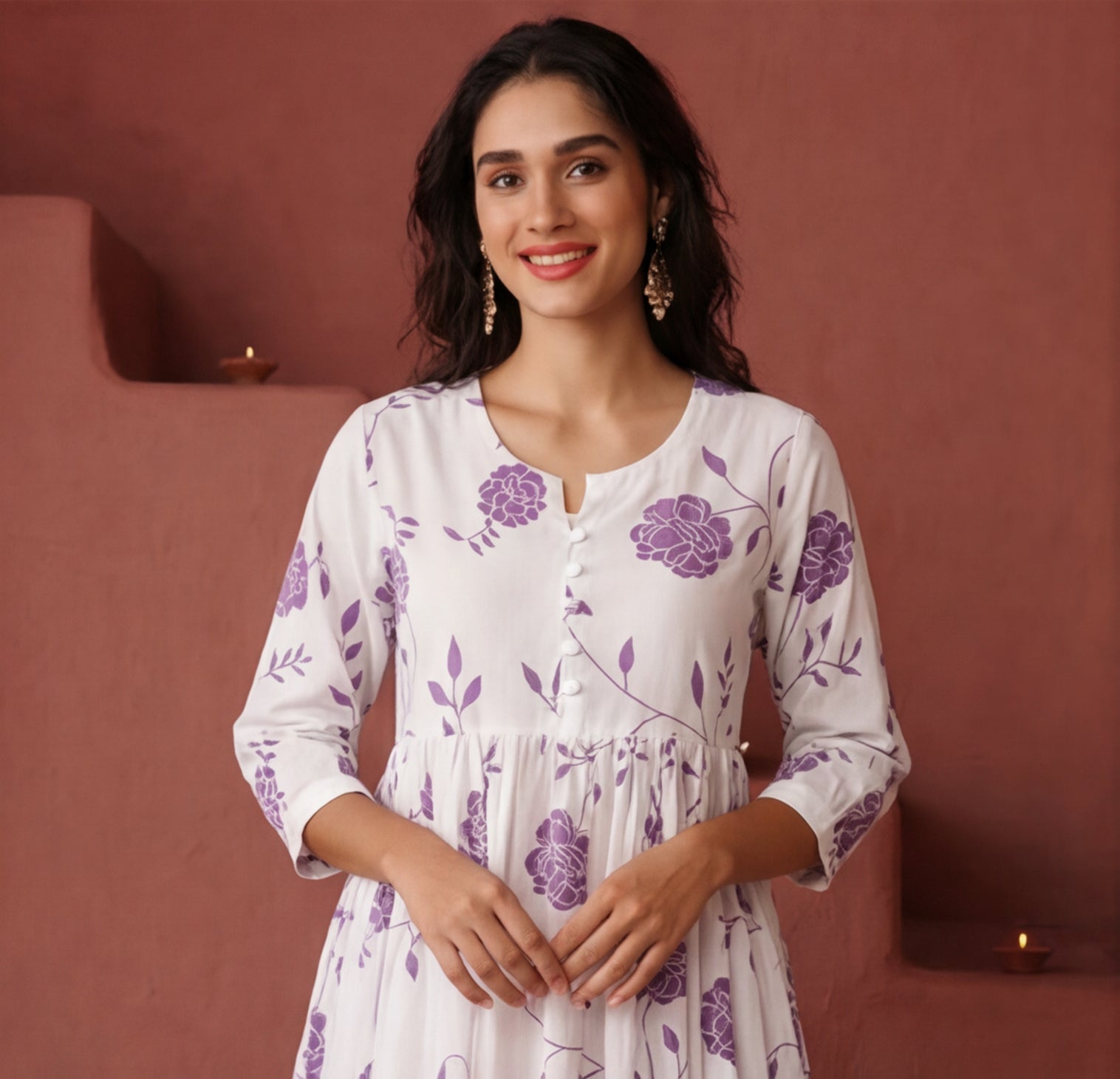 Floral Printed A-Line Pure Cotton Ethnic Dress