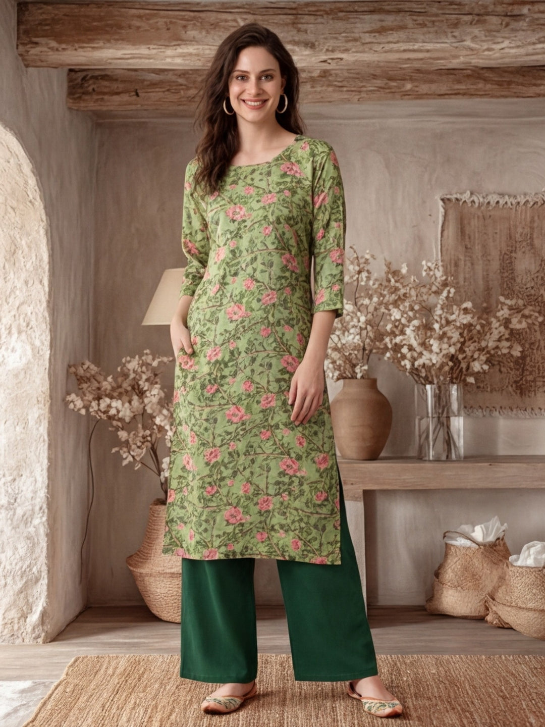 Floral Embroidered Straight Kurta