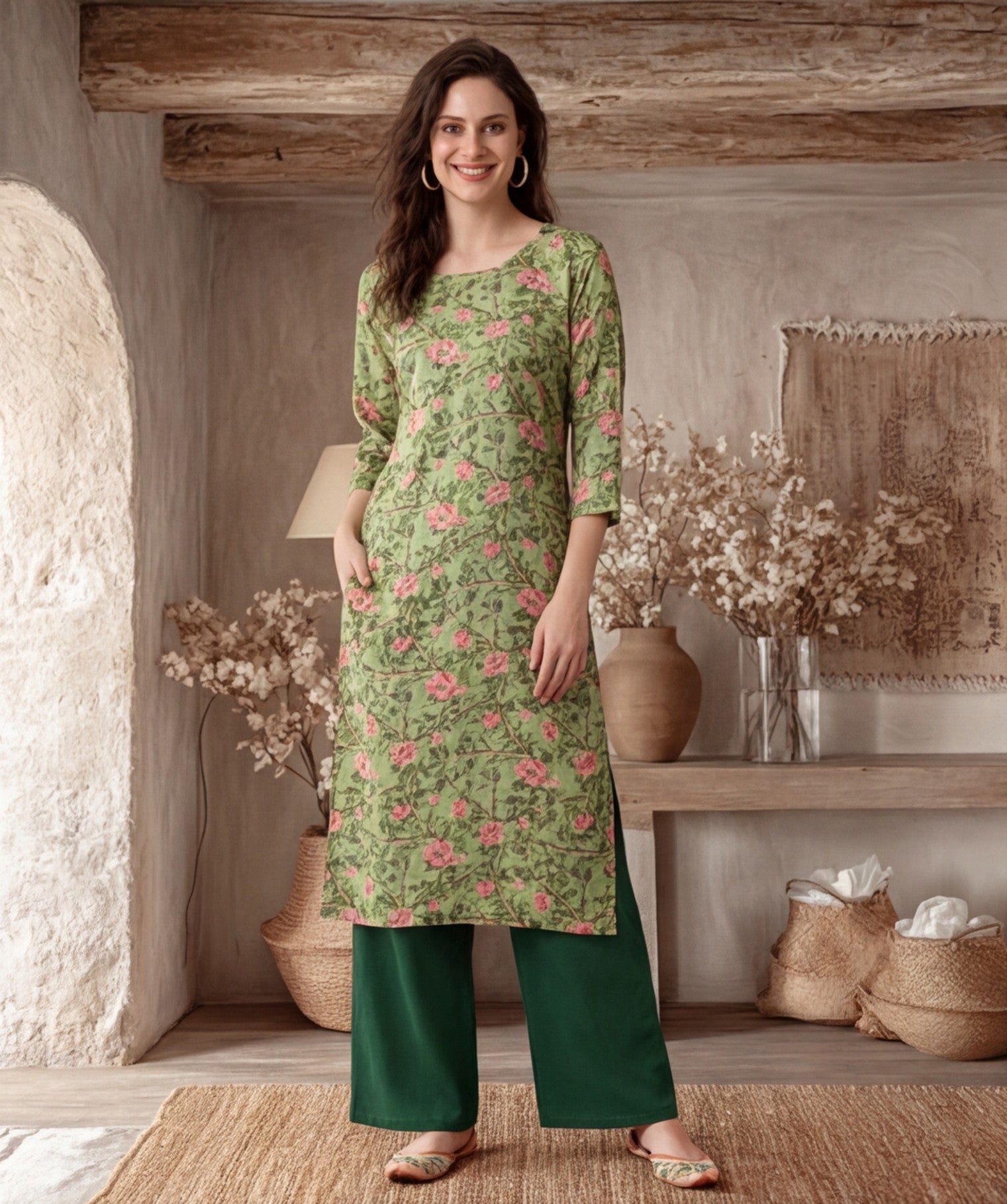 Floral Embroidered Straight Kurta