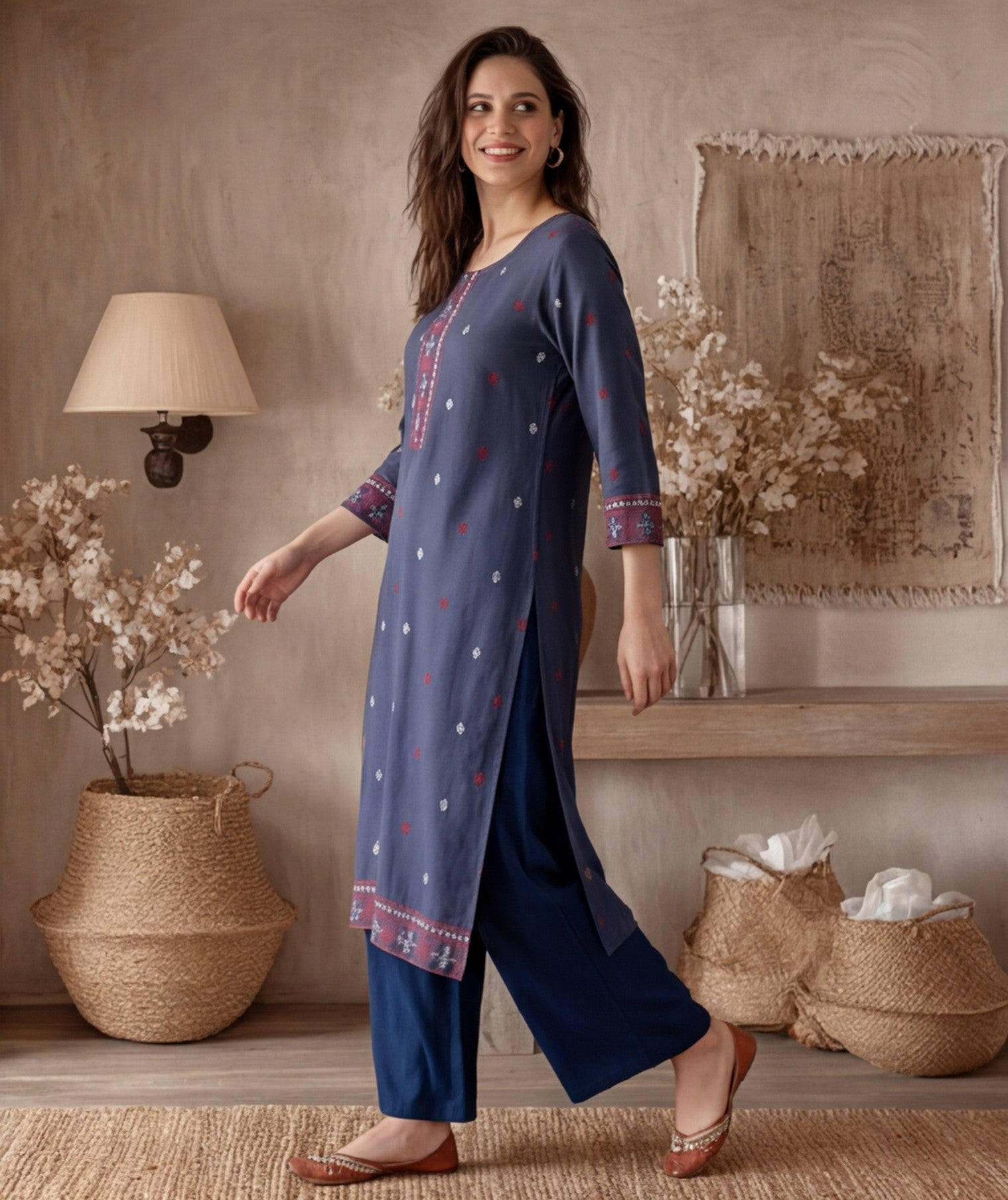 Floral Embroidered Straight Kurta