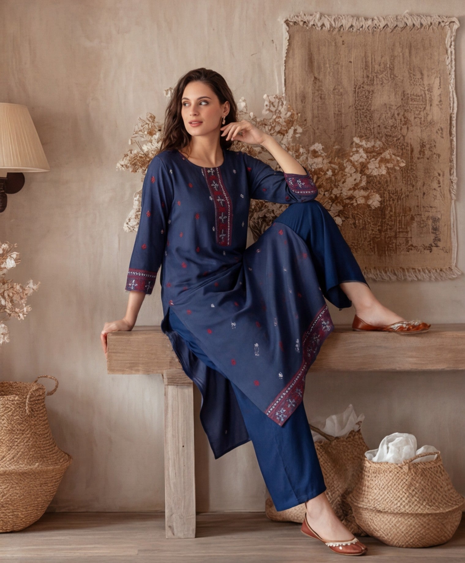 Floral Embroidered Straight Kurta