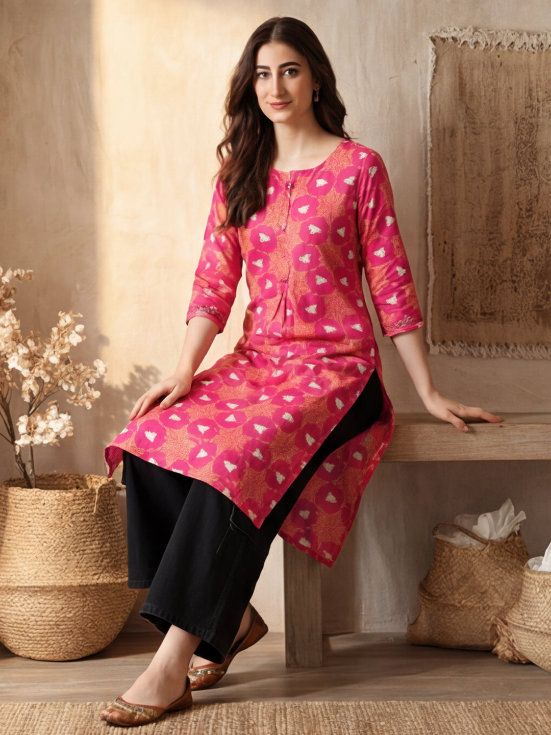 Floral Printed Straight Kurta