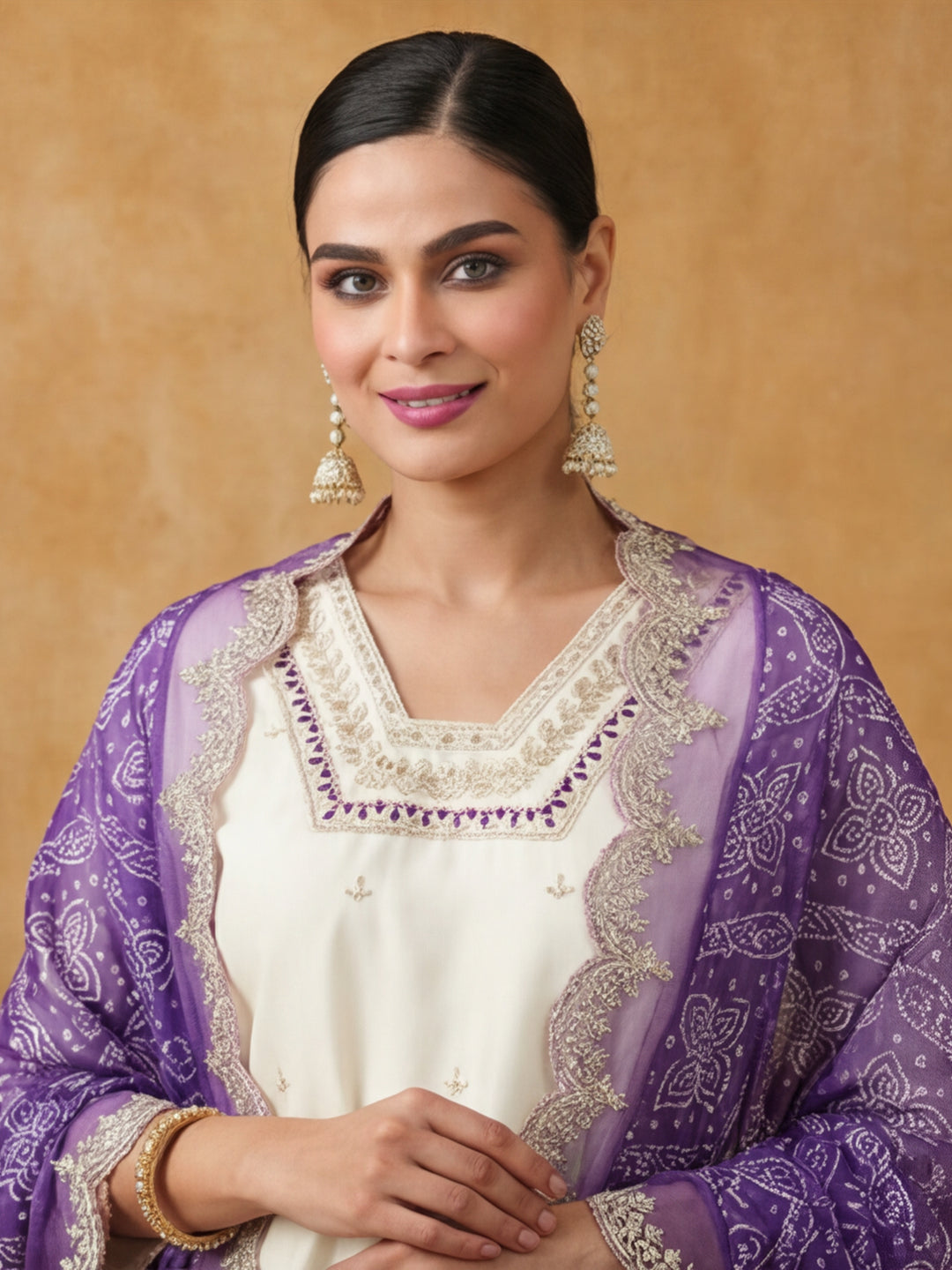 Floral Embroidered Straight Kurta & Trousers Sets