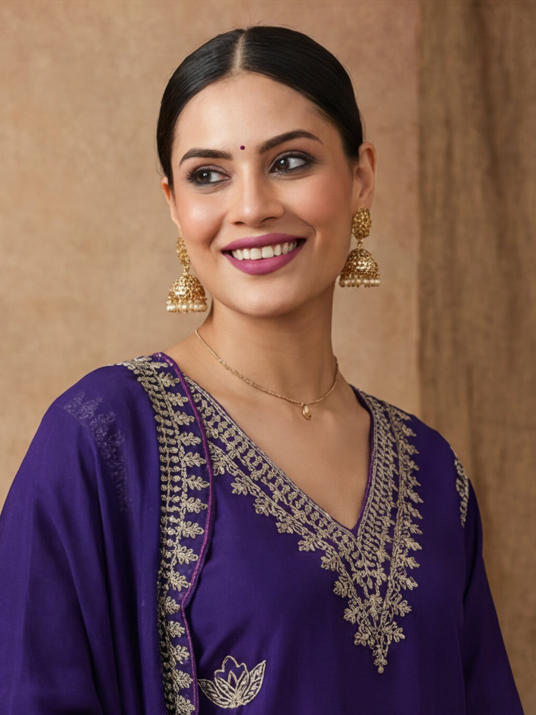Floral Embroidered Straight Kurta & Trousers Sets