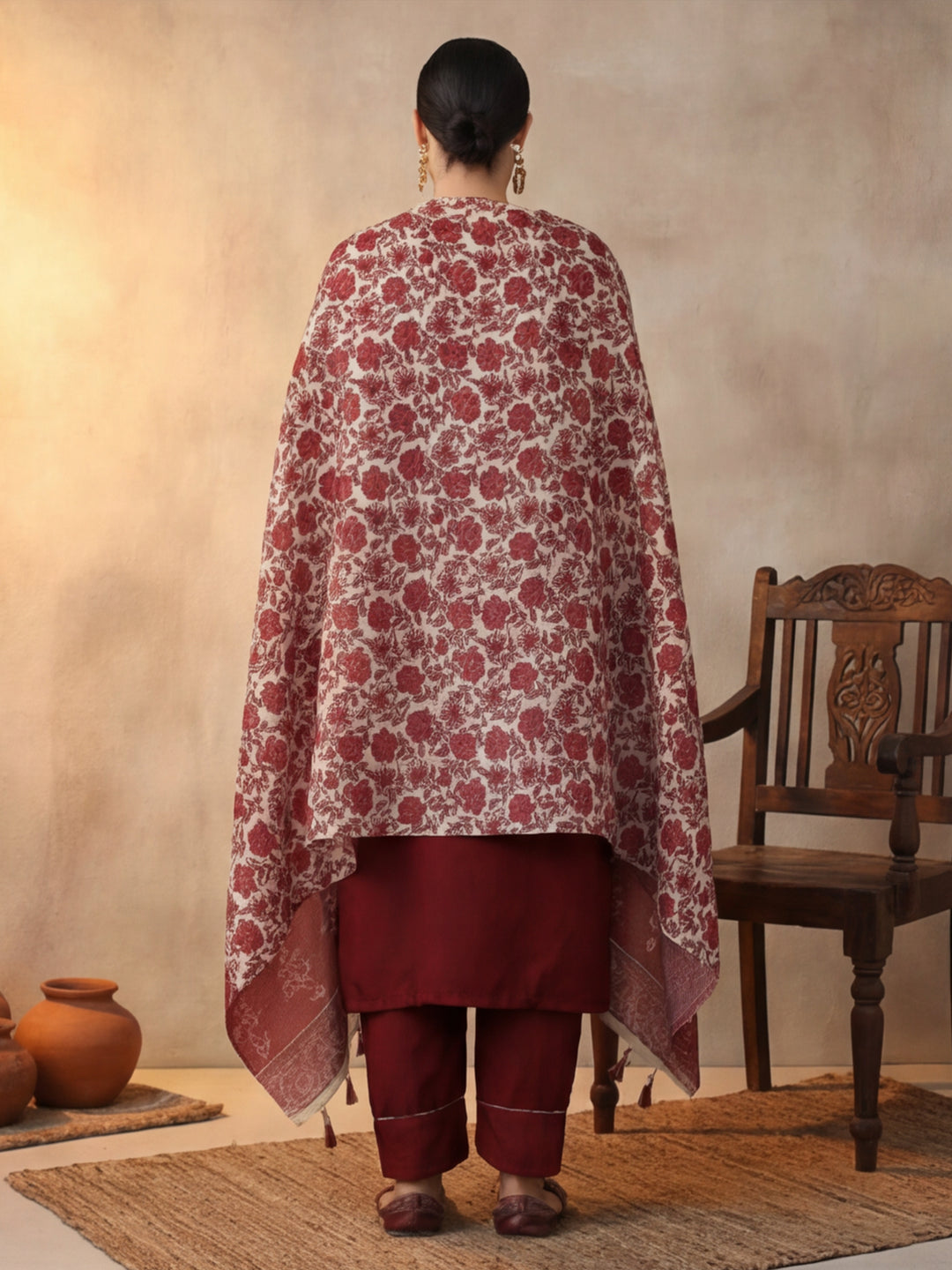 Solid Embroidered Straight Kurta & Trousers Sets