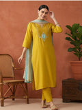 Floral Embroidered Straight Kurta & Trousers Sets