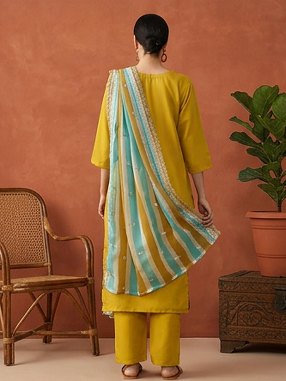 Floral Embroidered Straight Kurta & Trousers Sets