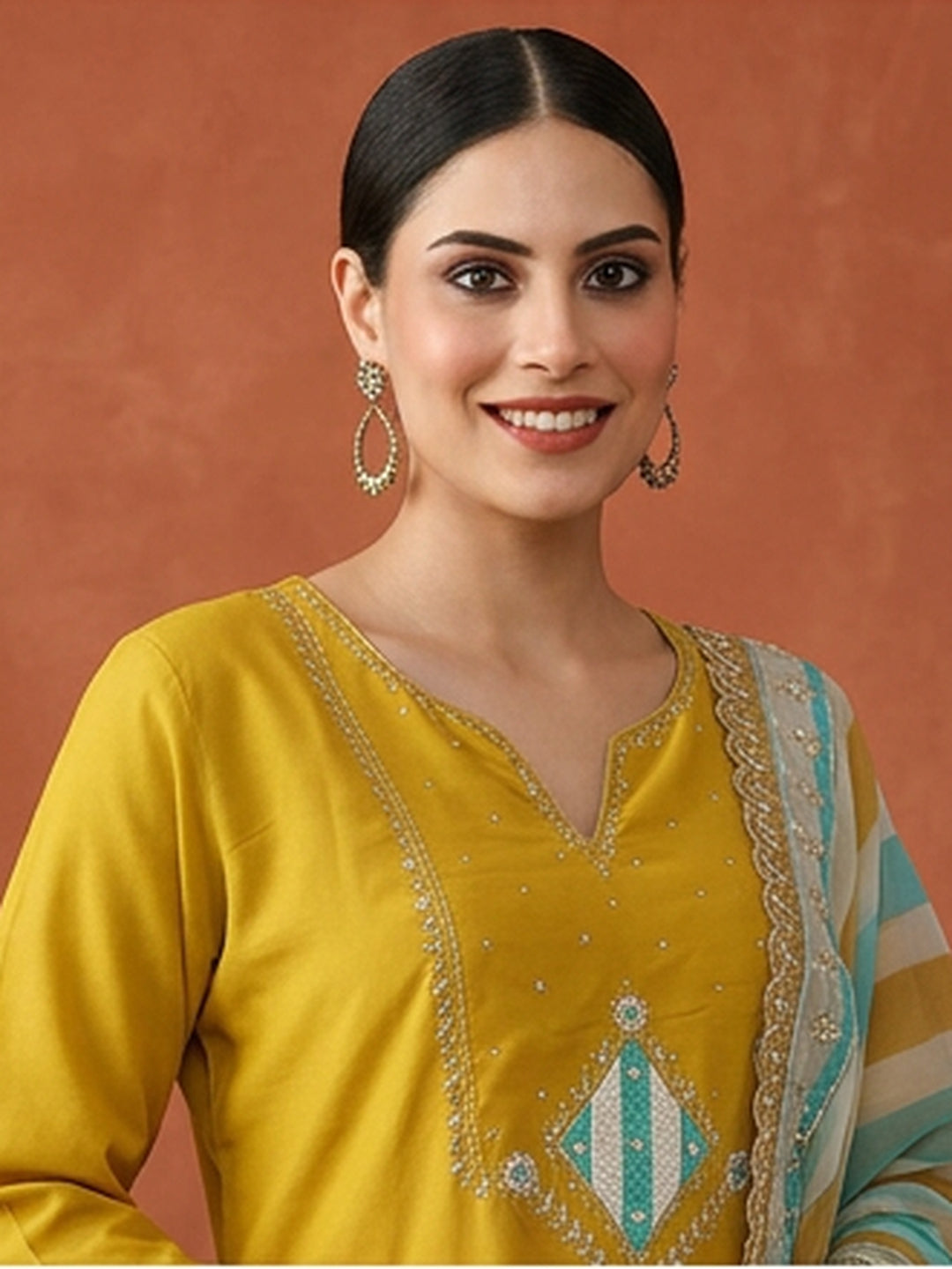 Floral Embroidered Straight Kurta & Trousers Sets