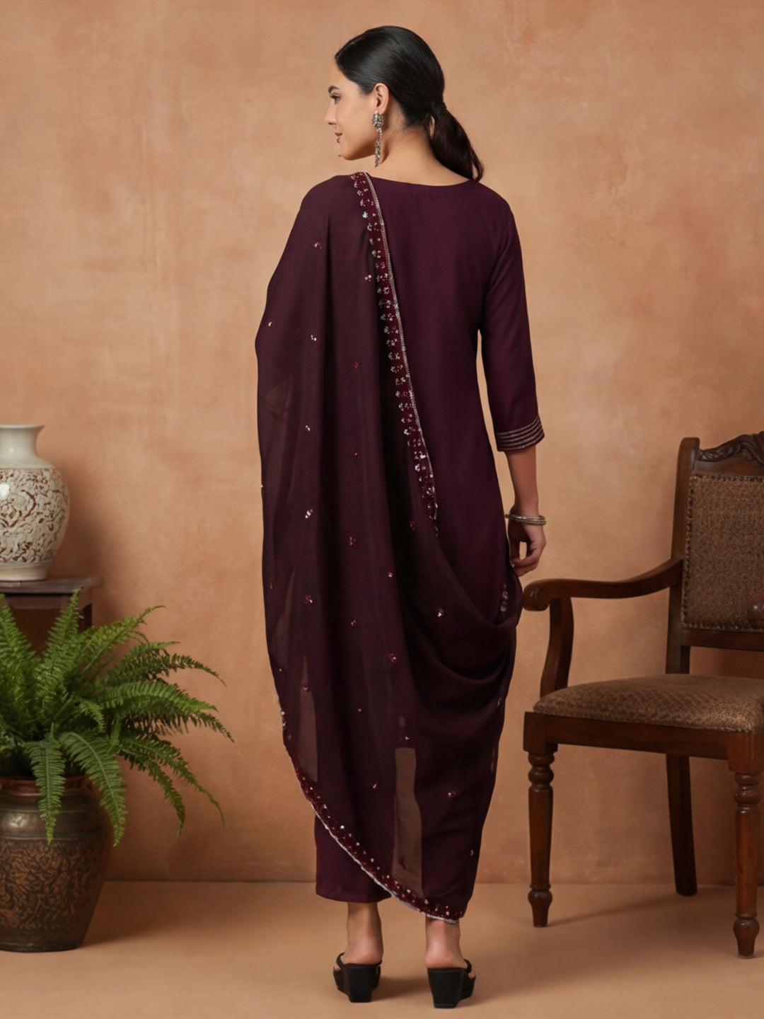 Floral Embroidered Straight Kurta & Trousers Sets