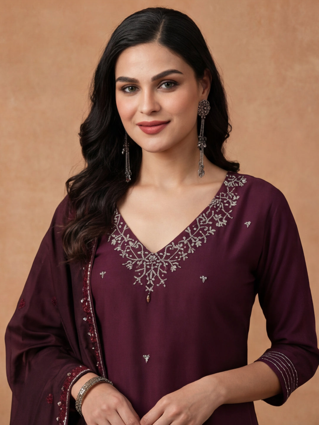 Floral Embroidered Straight Kurta & Trousers Sets