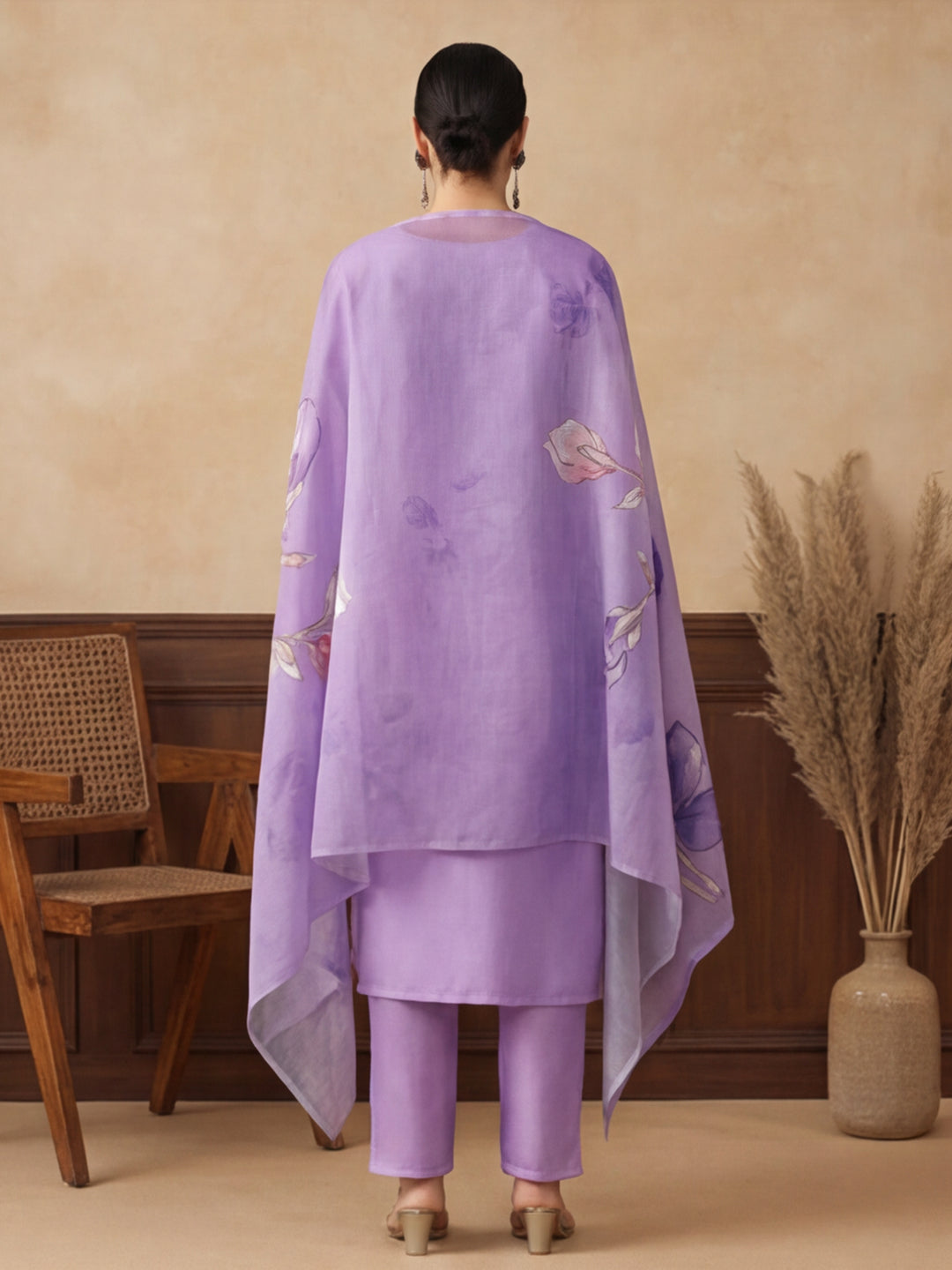 Floral Embroidered Straight Kurta & Trousers Sets