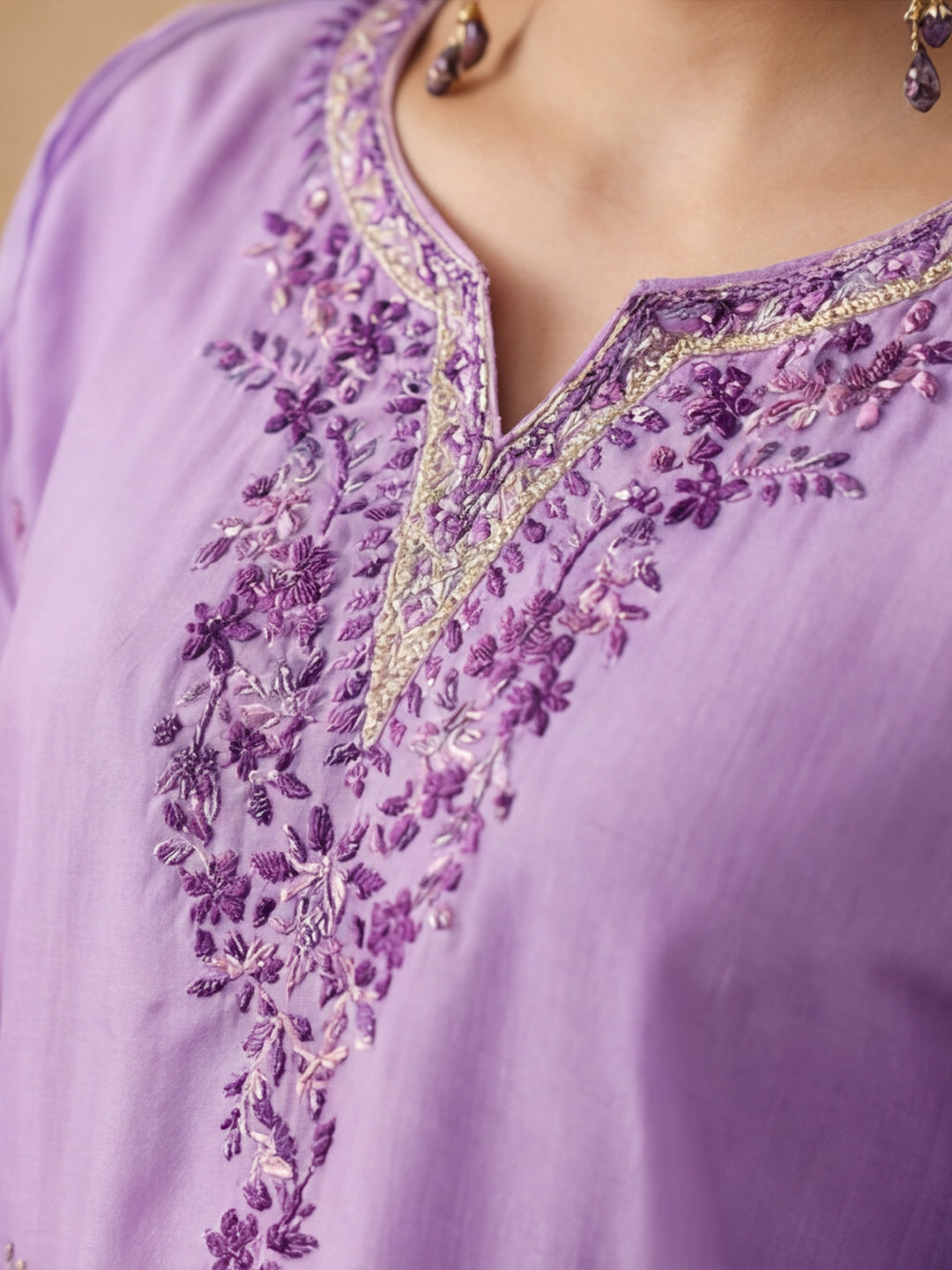 Floral Embroidered Straight Kurta & Trousers Sets