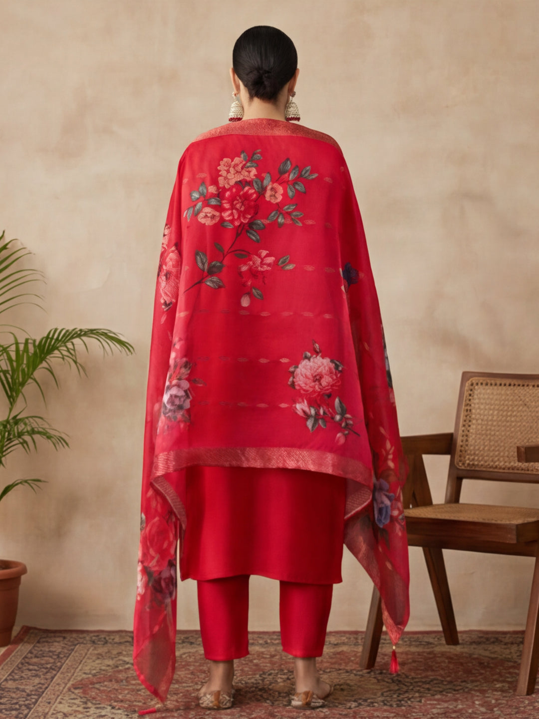 Floral Embroidered Straight Kurta & Trousers Sets
