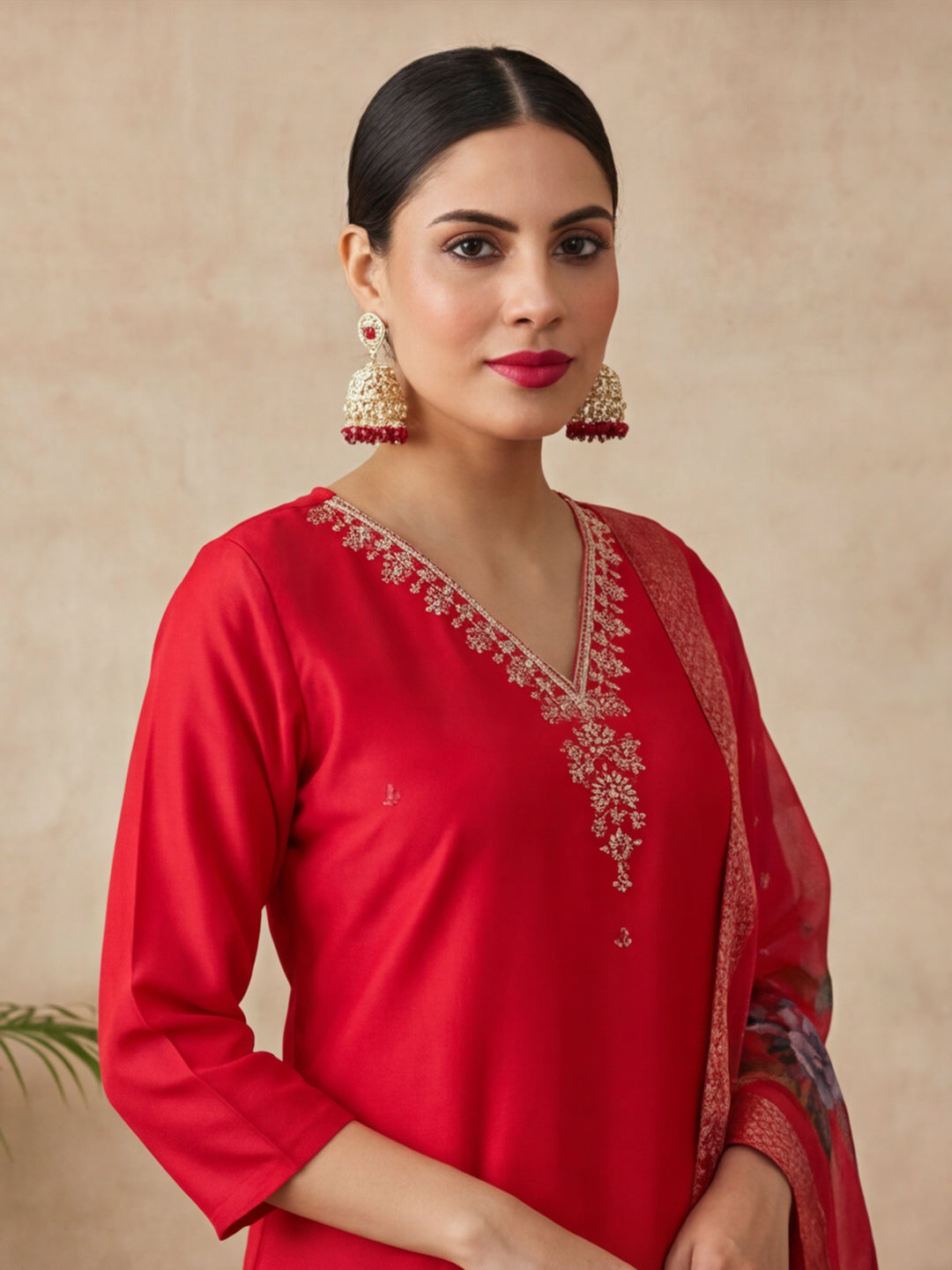 Floral Embroidered Straight Kurta & Trousers Sets