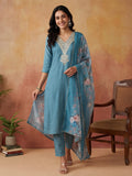 Solid Embroidered Straight Kurta & Trousers Sets