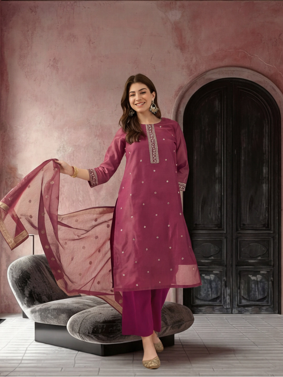 Kurta With Pant & Dupatta Ethnic Kurta Set For Women