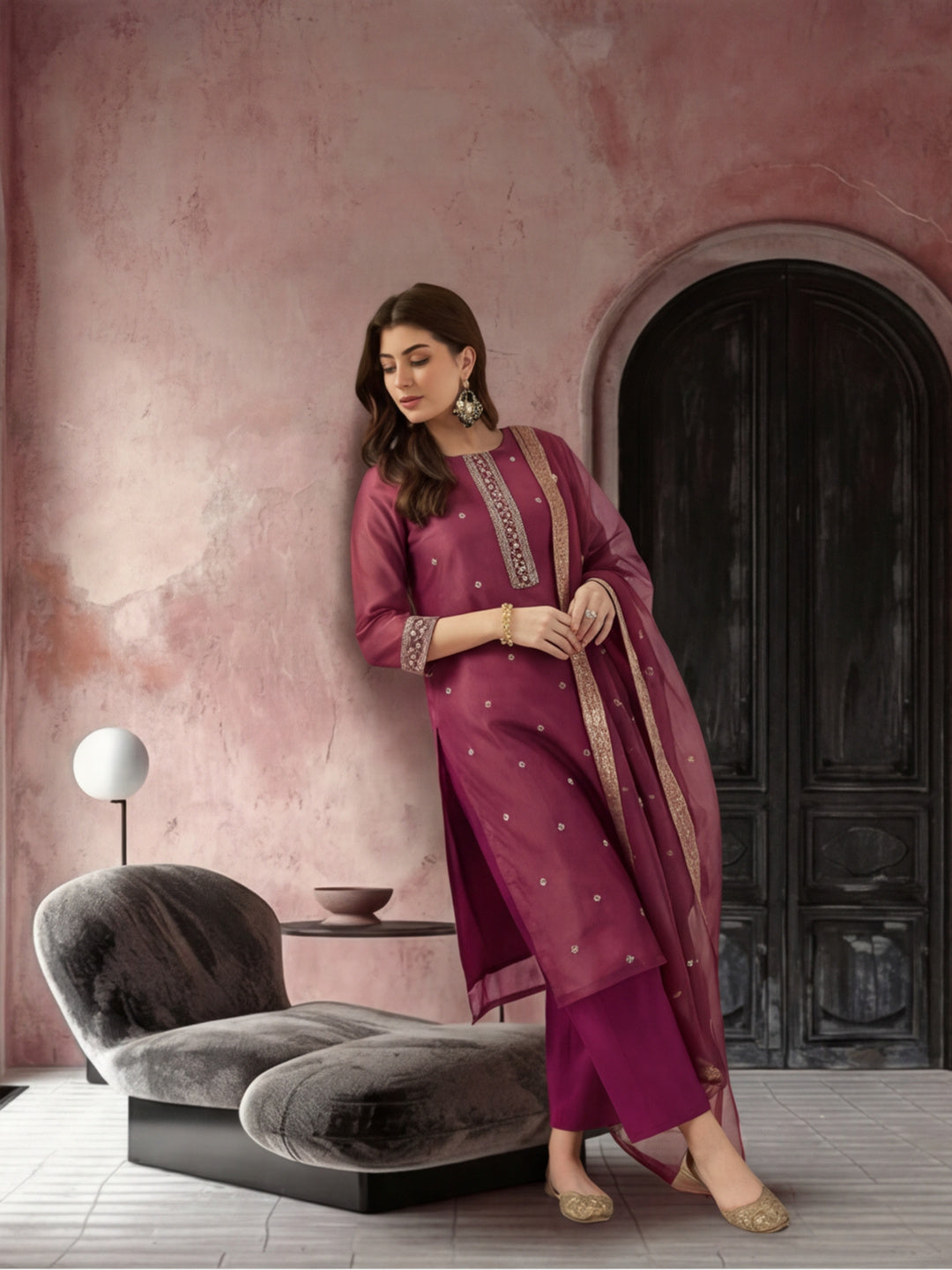 Kurta With Pant & Dupatta Ethnic Kurta Set For Women