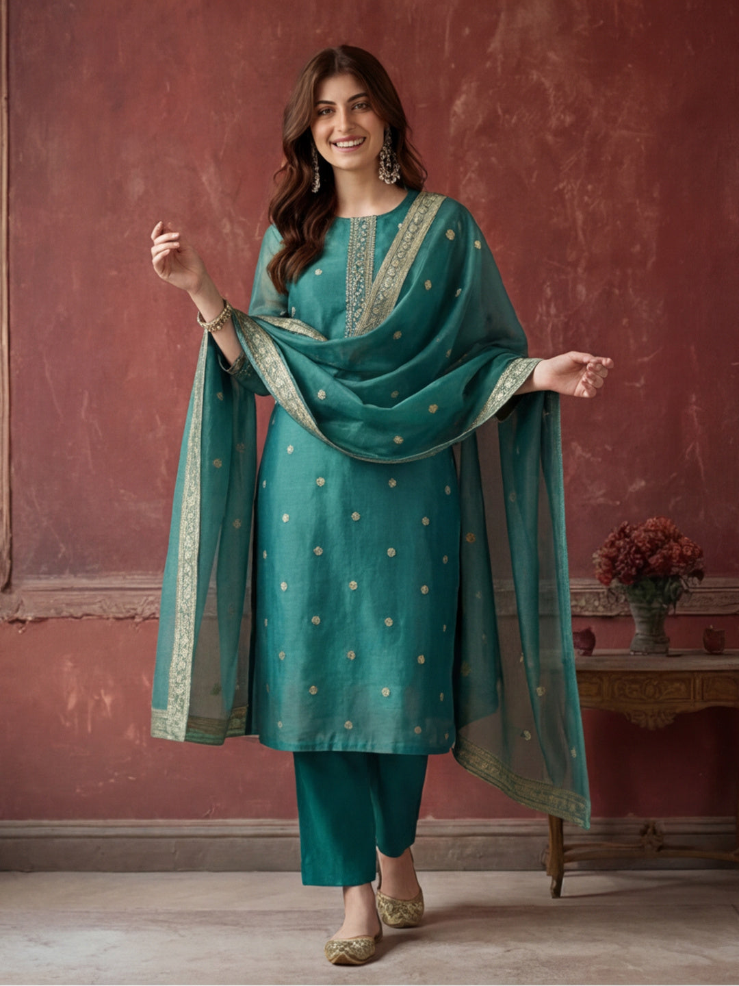Kurta With Pant & Dupatta Ethnic Kurta Set For Women