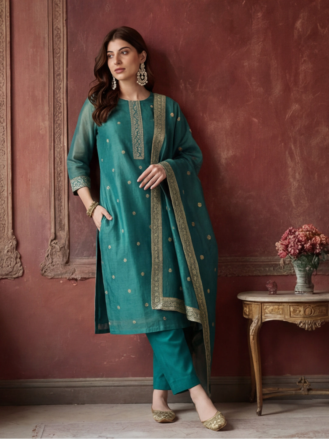Kurta With Pant & Dupatta Ethnic Kurta Set For Women