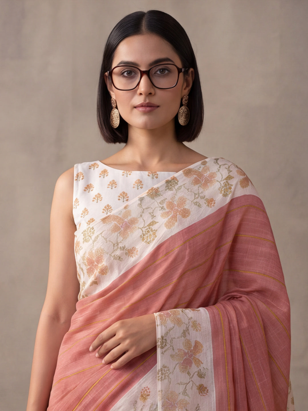 Jaipur Kurti Women Pink Digital Printed Saree With Tasselled Border