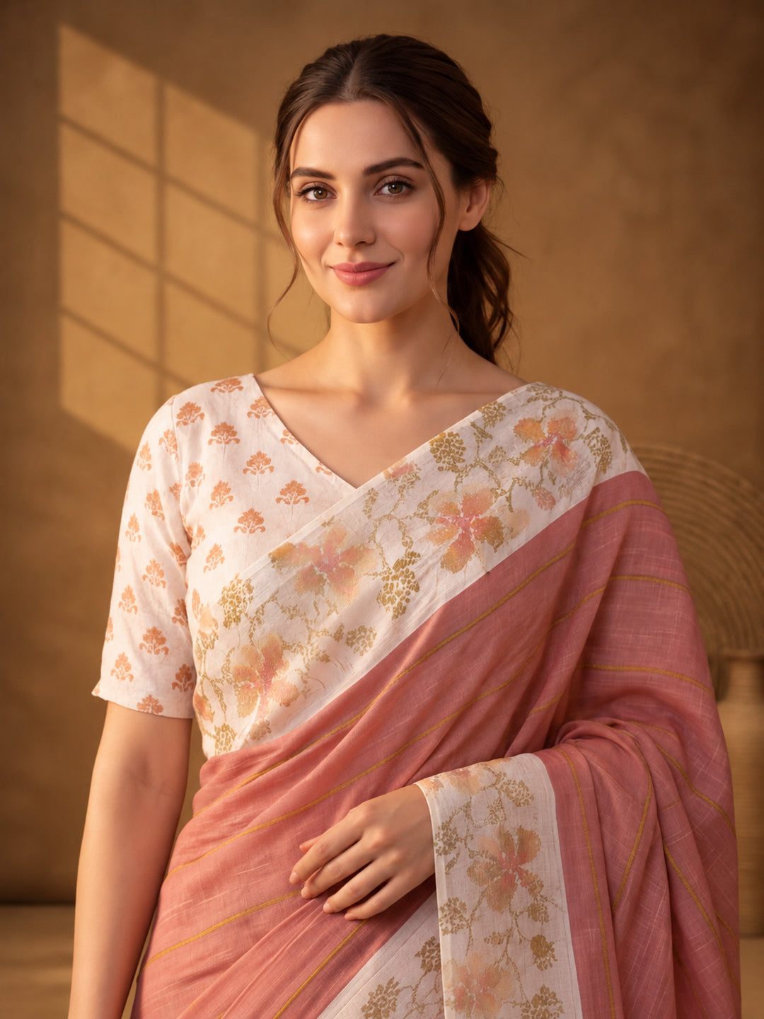 Jaipur Kurti Women Pink Digital Printed Saree With Tasselled Border