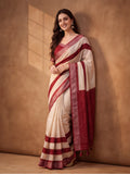 Jaipur Kurti Women Off White Digital Printed Saree With Tasselled Border