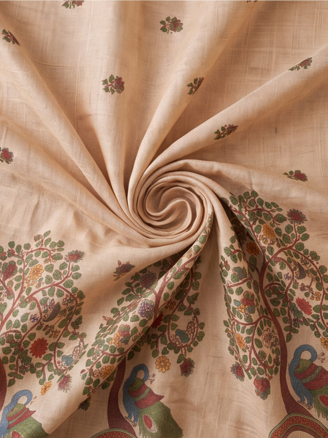 Jaipur Kurti Women Beige Digital Printed Saree With Tasselled Border