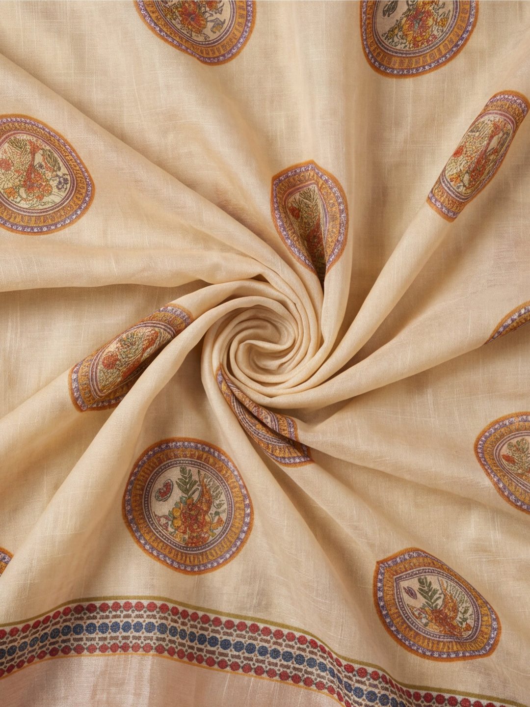Jaipur Kurti Women Beige Digital Printed Saree With Tasselled Border