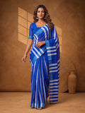 Jaipur Kurti Women Blue Digital Printed Saree With Tasselled Border