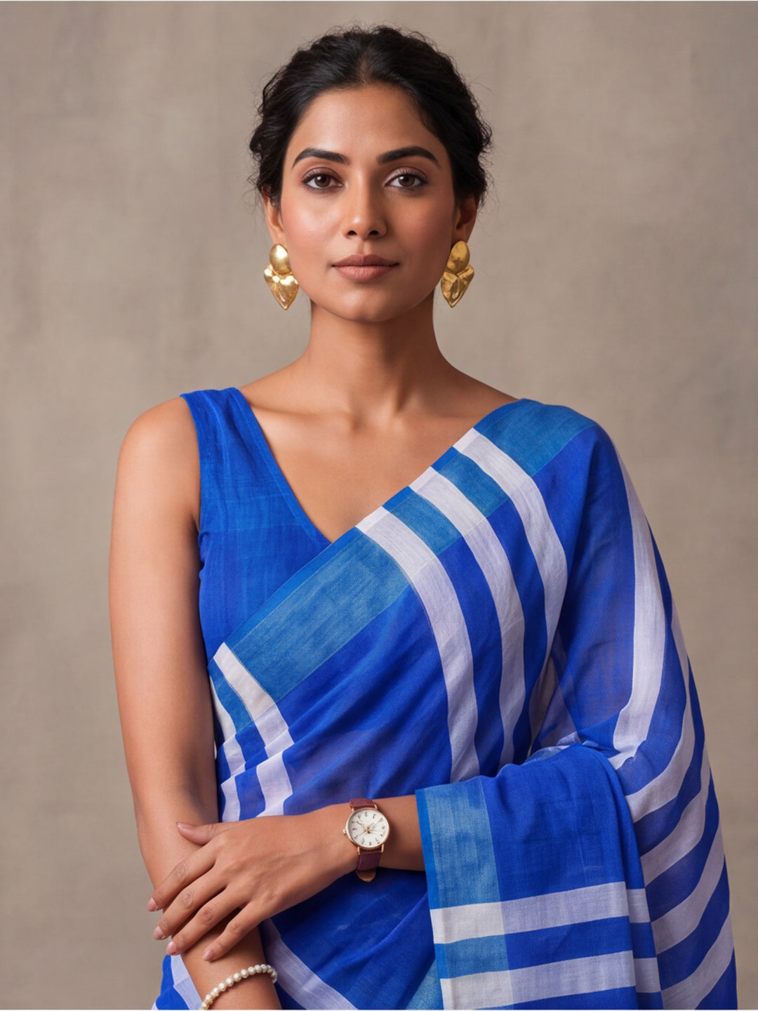 Jaipur Kurti Women Blue Digital Printed Saree With Tasselled Border