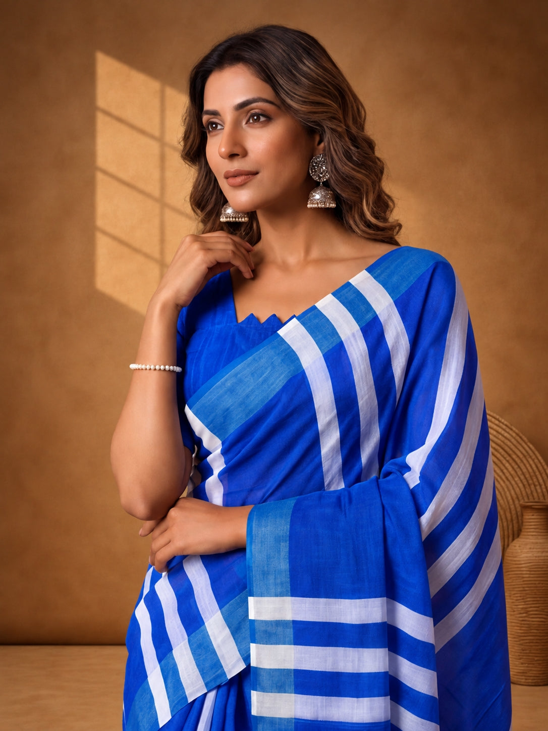 Jaipur Kurti Women Blue Digital Printed Saree With Tasselled Border