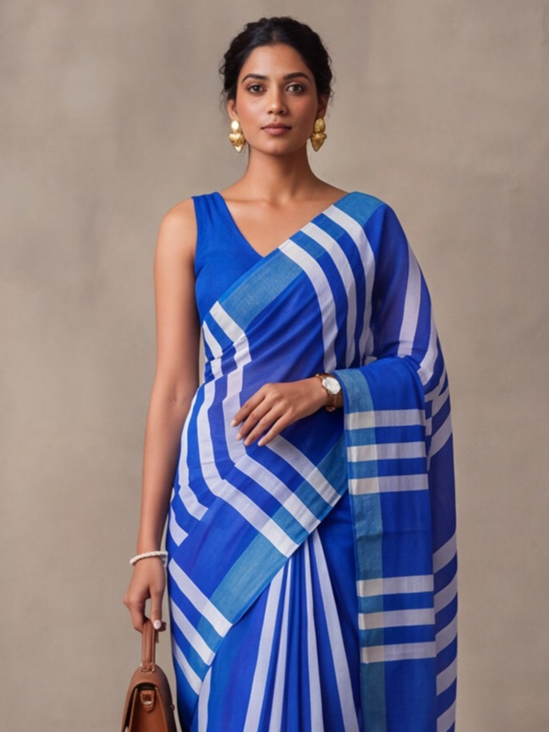 Jaipur Kurti Women Blue Digital Printed Saree With Tasselled Border