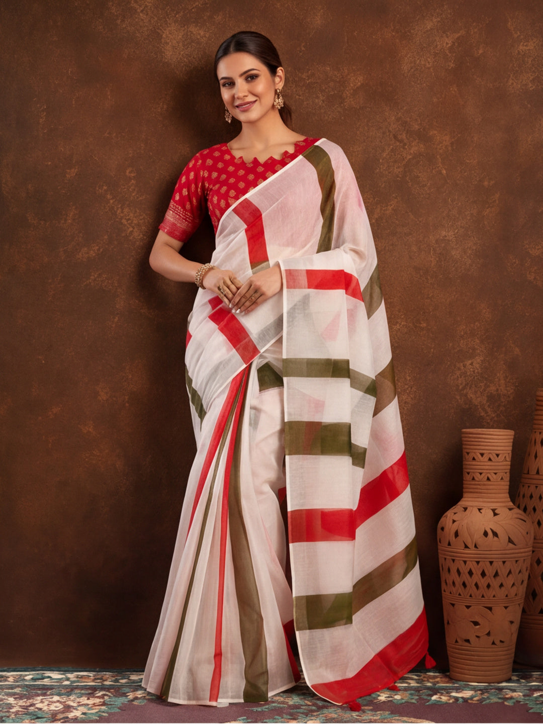 Jaipur Kurti Women Multi Digital Printed Saree With Tasselled Border