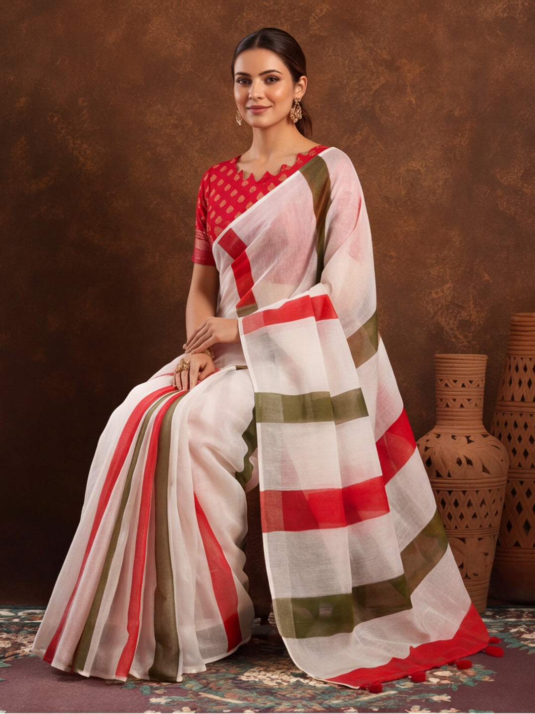 Jaipur Kurti Women Multi Digital Printed Saree With Tasselled Border