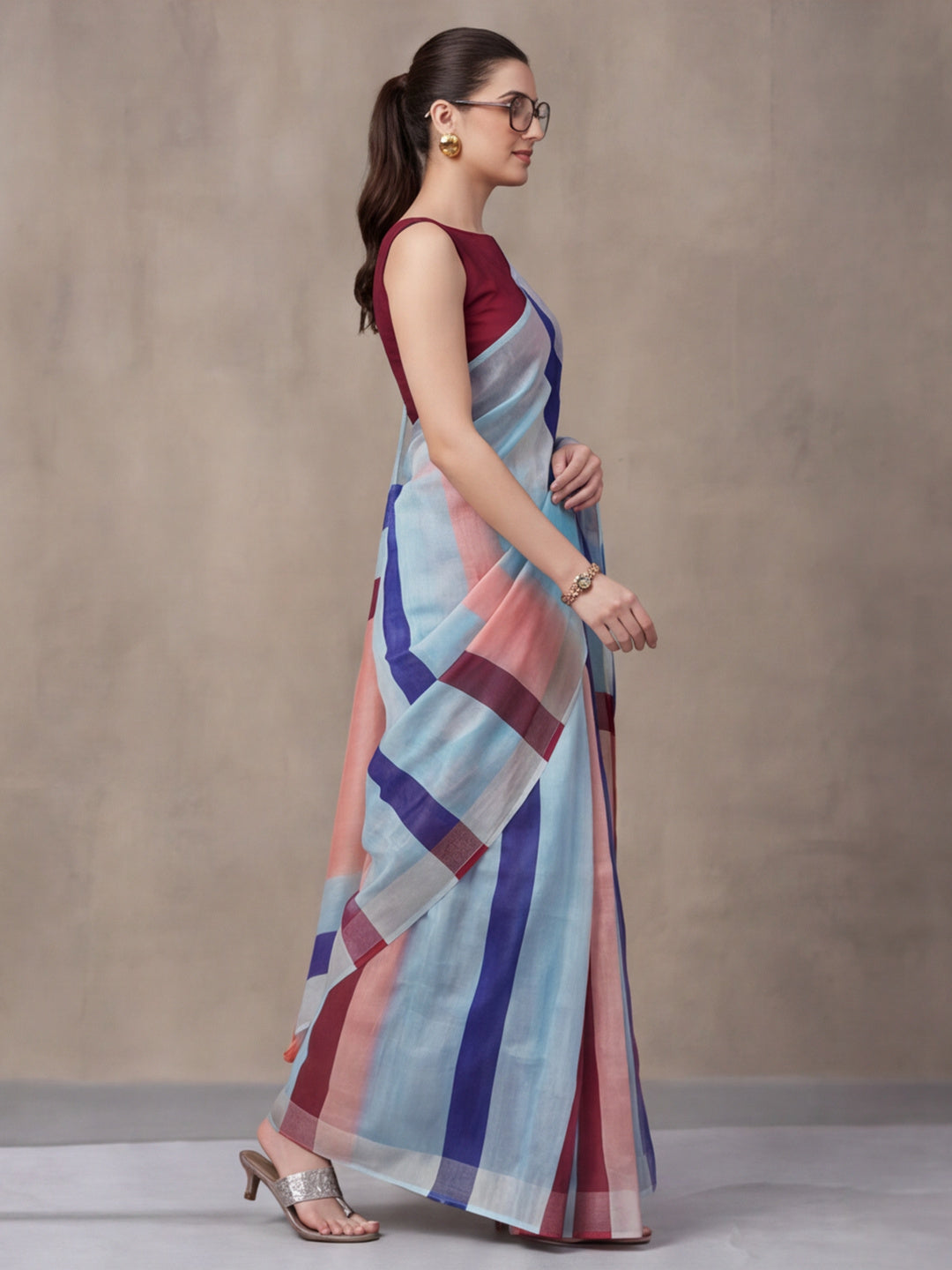Jaipur Kurti Women Multi Digital Printed Saree With Tasselled Border