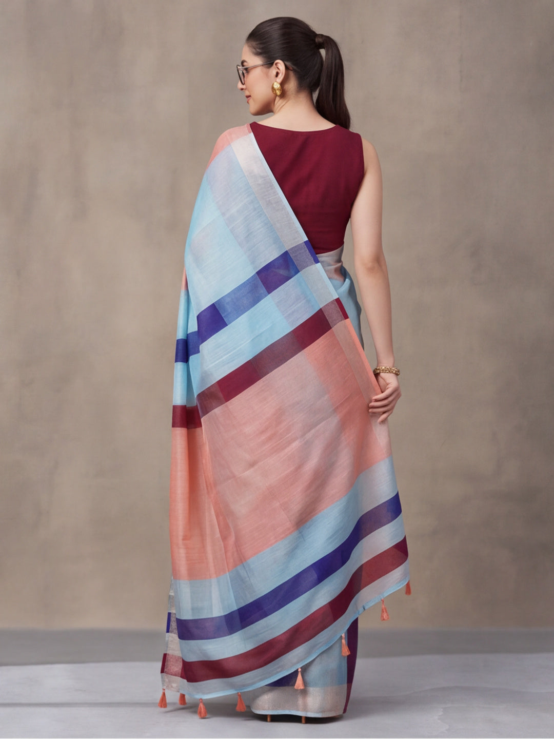 Jaipur Kurti Women Multi Digital Printed Saree With Tasselled Border