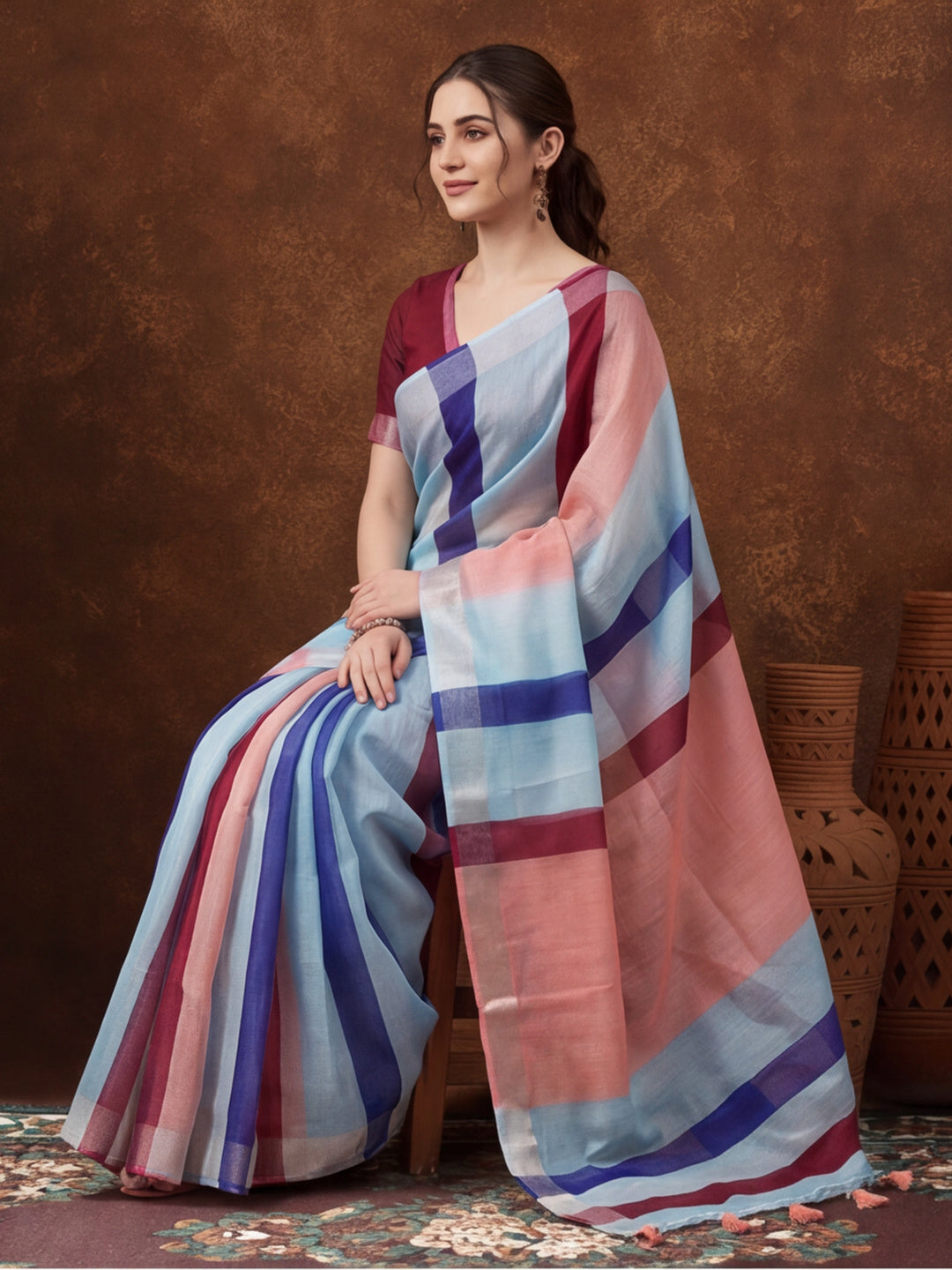 Jaipur Kurti Women Multi Digital Printed Saree With Tasselled Border
