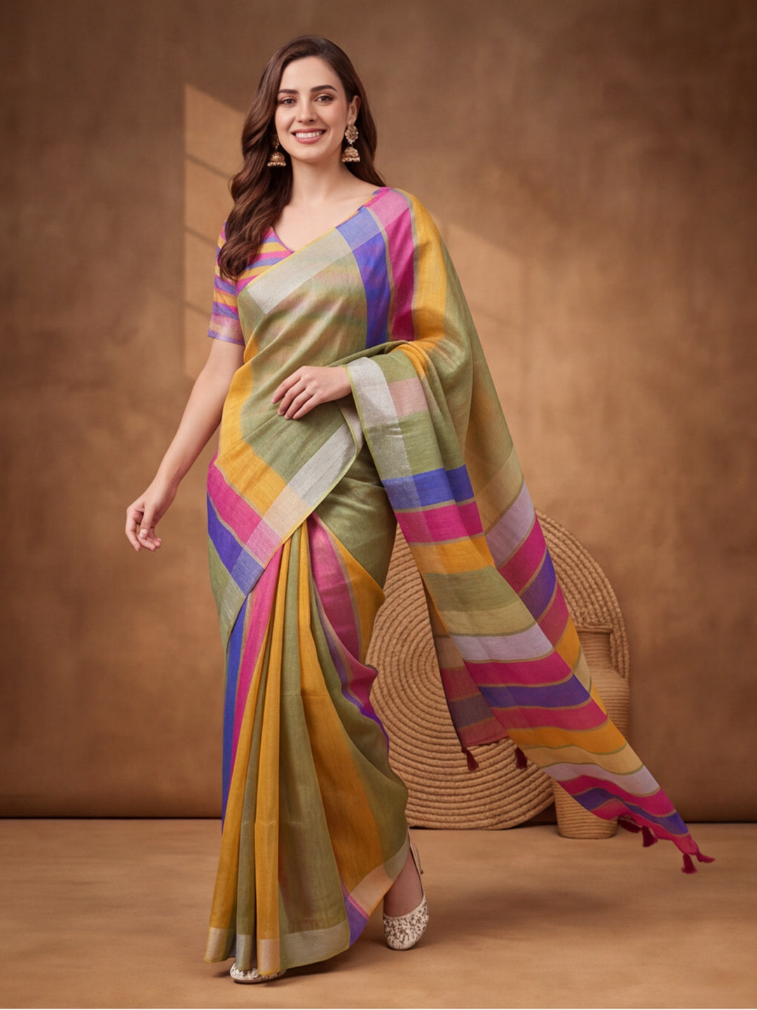 Jaipur Kurti Women Multi Digital Printed Saree With Tasselled Border