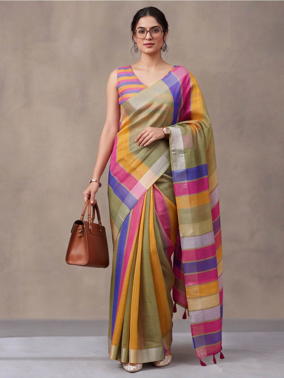 Jaipur Kurti Women Multi Digital Printed Saree With Tasselled Border