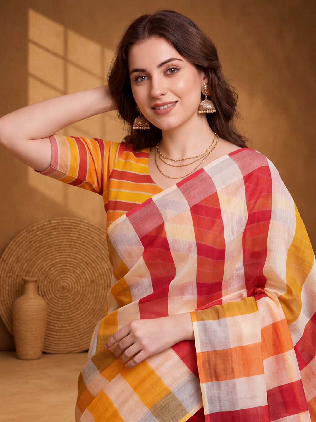 Jaipur Kurti Women Multi Digital Printed Saree With Tasselled Border